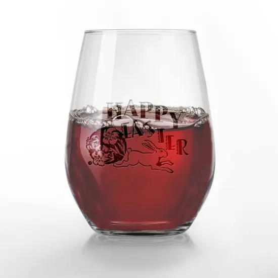 15oz. Happy Easter Vintage Bunny Engraved Stemless Wine Glass {3}
