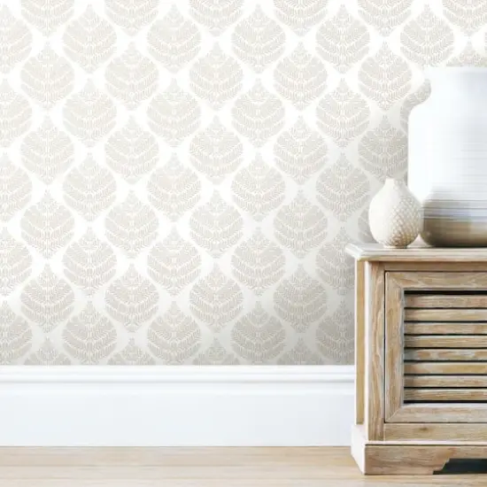 RoomMates Hygge Fern Damask Peel & Stick Wallpaper Taupe and White {7}