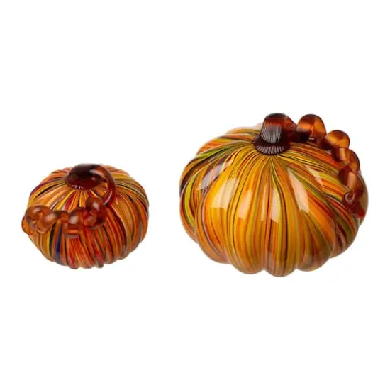 Glitzhome&reg; Multi Striped Glass Short Pumpkin Set {1}