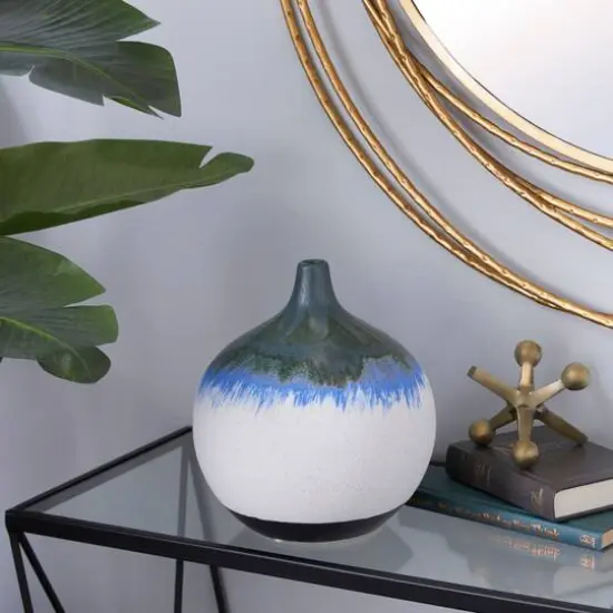 White Ceramic Contemporary Vase, 10" x 9" x 9" {7}