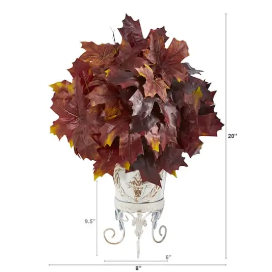 20" Autumn Maple Leaf Plant in Metal Planter {3}
