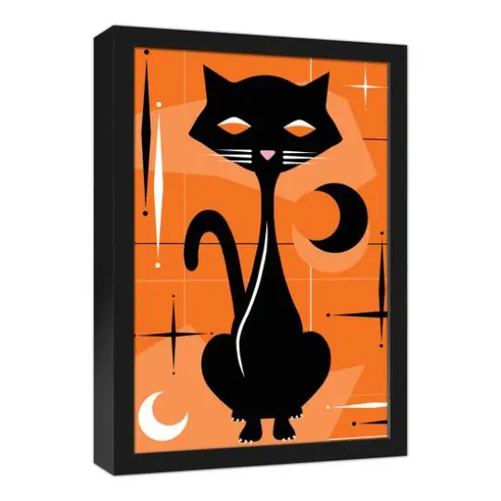 Mid Mod Black Cat Black Framed Canvas Wall Art {3}