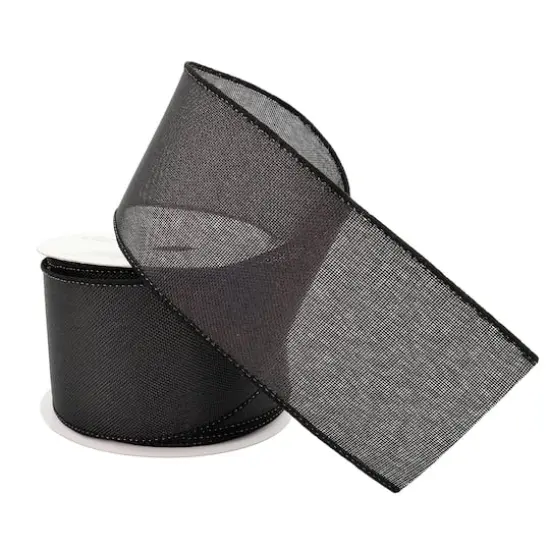 2.5" x 25ft. Faux Linen Wired Ribbon by Celebrate It&reg; Black {4}