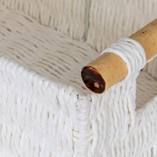 Household Essentials Paper Rope with Wooden Handles Basket Set White {7}