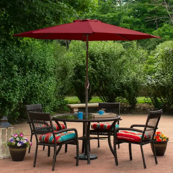 9ft. Outdoor Patio Market Umbrella with Hand Crank & Tilt Burgundy/Brown {3}