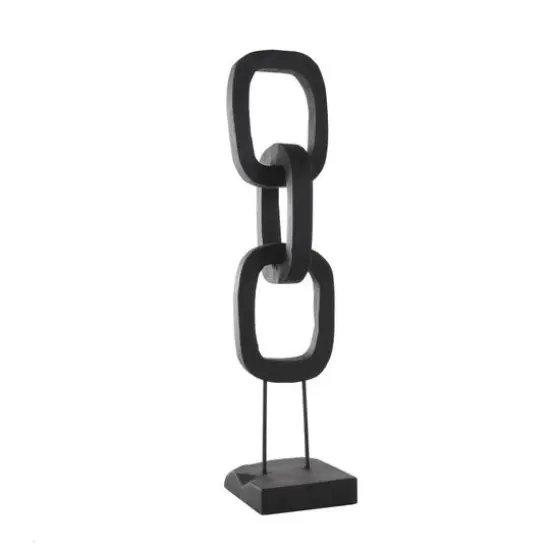 32" Black Teak Wood 3-Link Chain Sculpture with Stand {7}