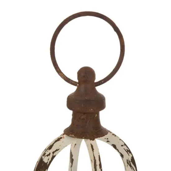 Modern Farmhouse White & Brown Metal Candle Lantern Set, 22" x 16.5" {6}