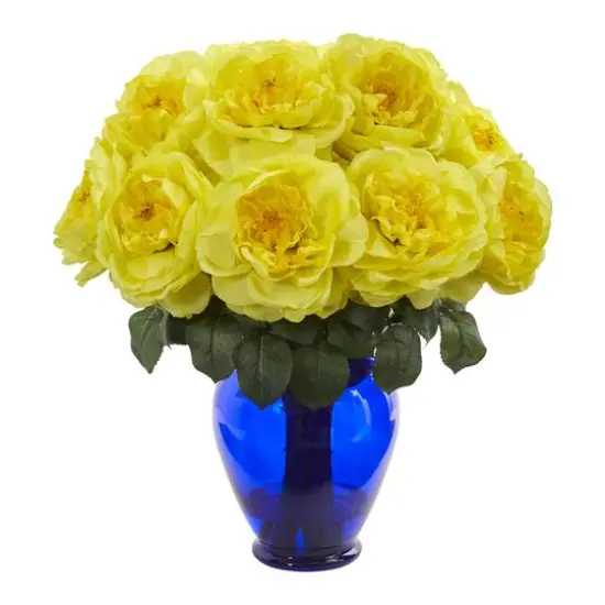 18'' Rose Artificial Arrangement in Garden Vase Yellow {1}