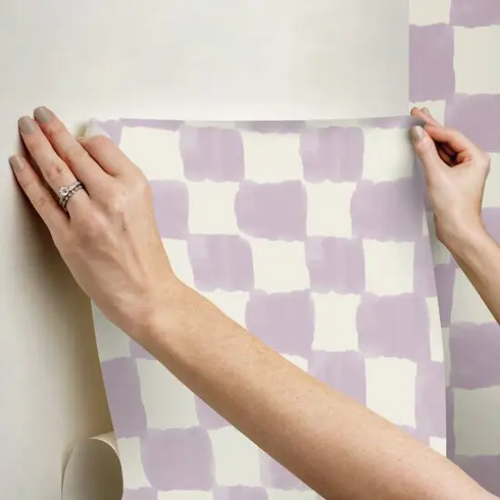 RoomMates Mr. Kate Tess Watercolor Soft Checker Peel & Stick Wallpaper Lavender {10}