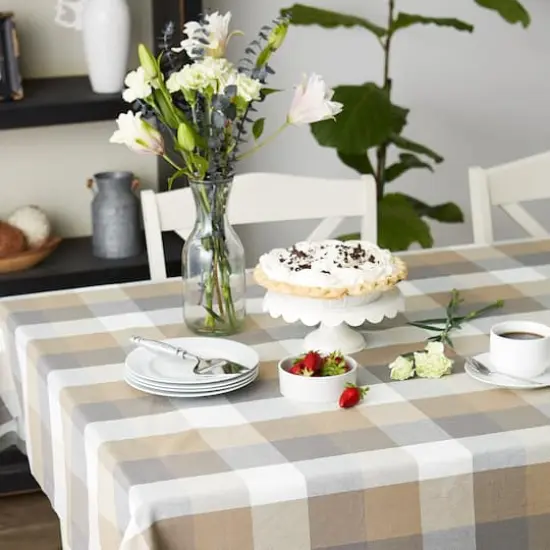 DII&reg; 104" Tri Color Check Tablecloth Stone {6}