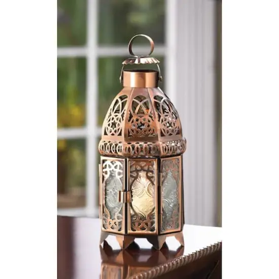 9.5" Copper Moroccan Candle Lantern {3}
