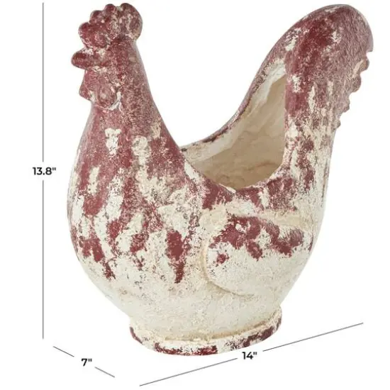 14" White & Rust Colored Rooster Planter {7}