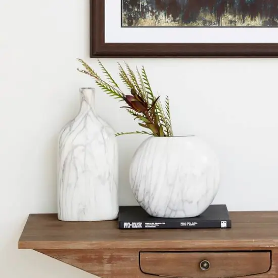 Set of 3 Grey Stoneware Contemporary Vase, 9" x 8" {13}