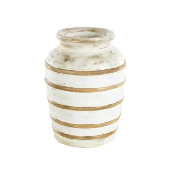 11" Brown Horizontal Ridge Mango Wood Distressed Vase {1}