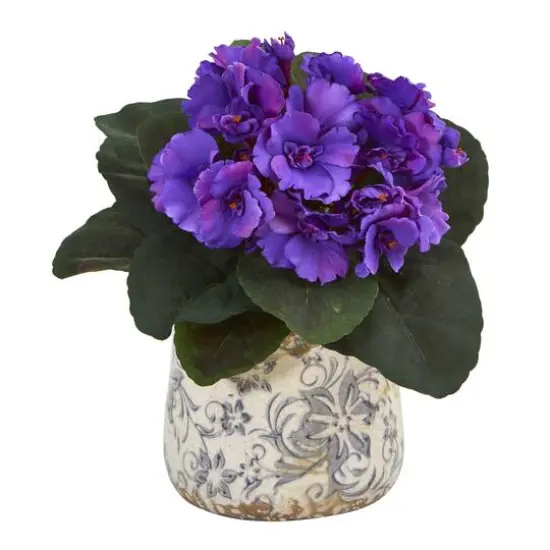 8" African Violet Artificial Plant in Floral Design Vase Set {6}