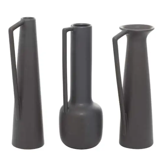 CosmoLiving by Cosmopolitan Set of 3 Dark Grey Ceramic Modern Vase, 17", 16", 16" {4}