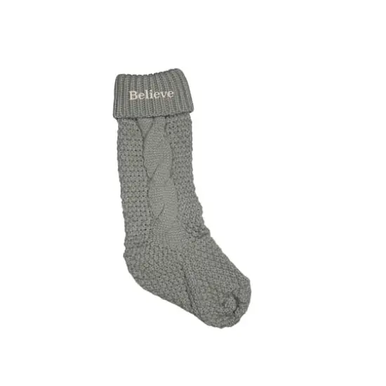 18" Believe Cable Knit Stocking Gray {1}