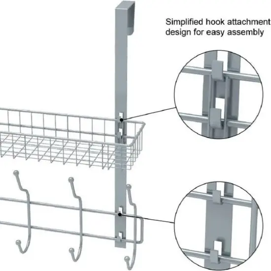 17" Over the Door Hook Hanger with Mesh Basket Silver {6}