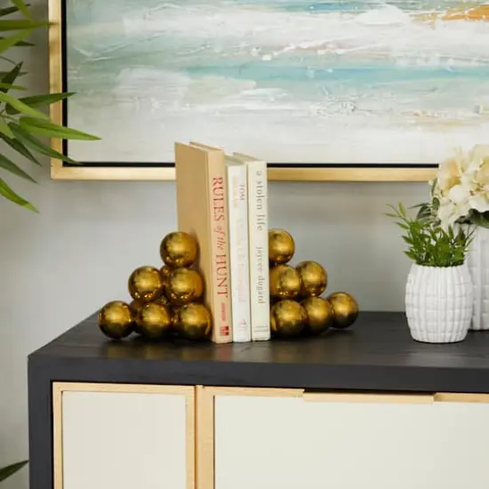 5" Gold Stainless Steel Stacked Orb Bookends Set {7}