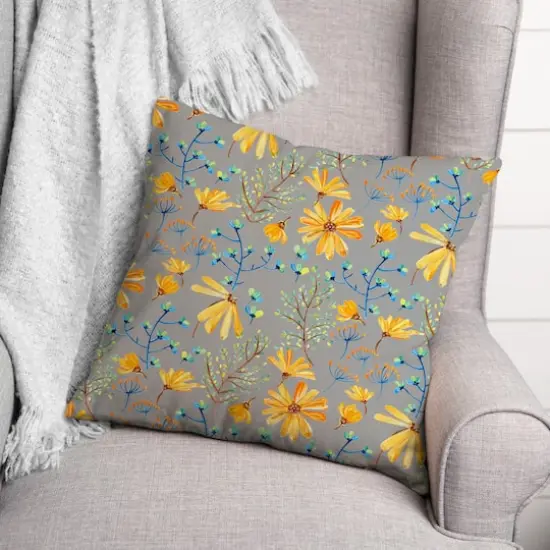 Flowers & Foliage Throw Pillow Gray {3}