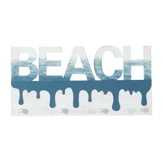 Blue Wood Coastal Wall Hook, 10" x 19" x 2" {1}