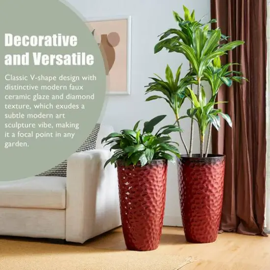Glitzhome&reg; 23.75" Eco-Friendly Honeycomb Textured Red Tall Plastic Planters, 2ct. {7}