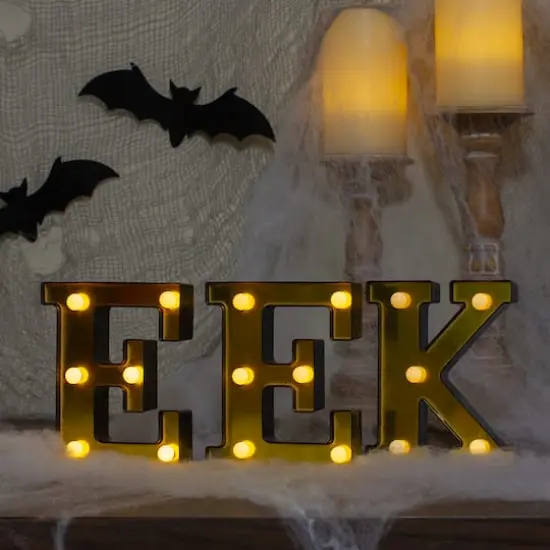 6.5" Lighted Black & Gold EEK Halloween Marquee Decoration {3}