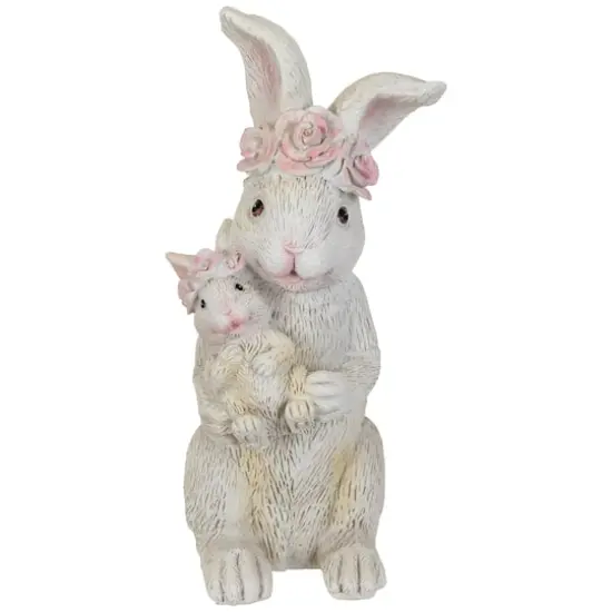 9.25" Mother & Baby Bunny Outdoor Garden Easter Statue {1}