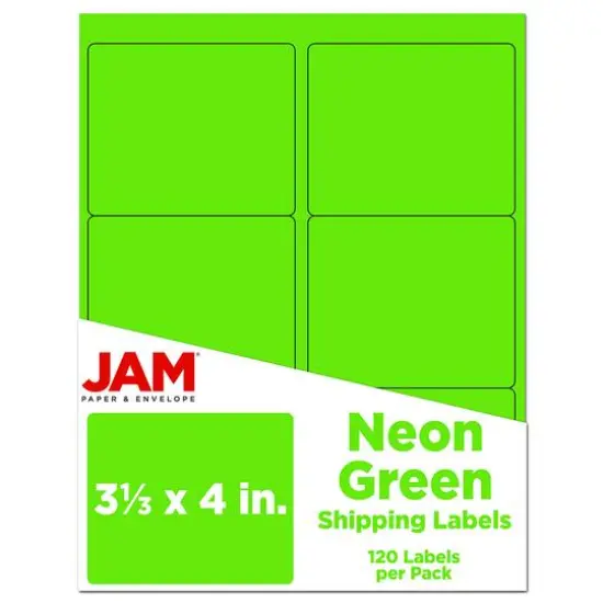 JAM Paper Adhesive Shipping Labels, 3.33" x 4" Neon Green {1}