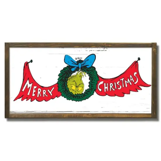 24" The Grinch Merry Christmas Wreath Framed Wood Plaque {1}