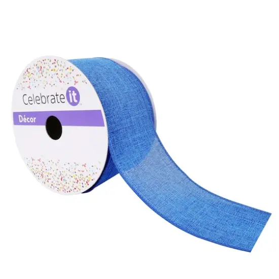 2.5" x 25ft. Faux Linen Wired Ribbon by Celebrate It&trade; D&eacute;cor Royal Blue {1}