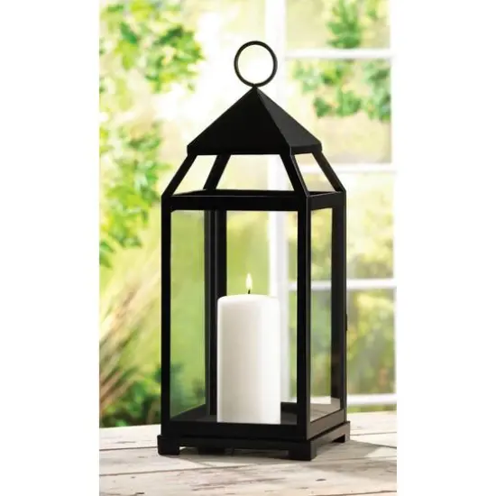 18.5" Black Contemporary Candle Holder Lantern {3}
