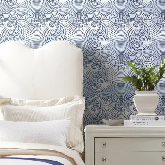RoomMates Asian Waves Peel & Stick Wallpaper Blue/White {7}