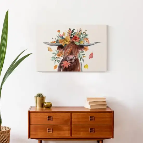 Autumn Cow Canvas Wall Art {3}
