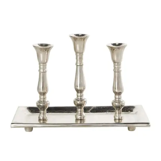 Aluminum 3 Candle Candelabra with Candle Plate Silver {9}