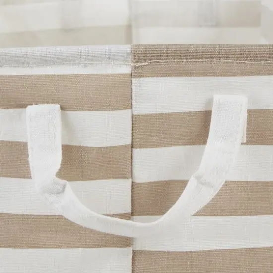 DII&reg; Round Stripes PE-Coated Cotton Polyester Laundry Hamper Stone {5}