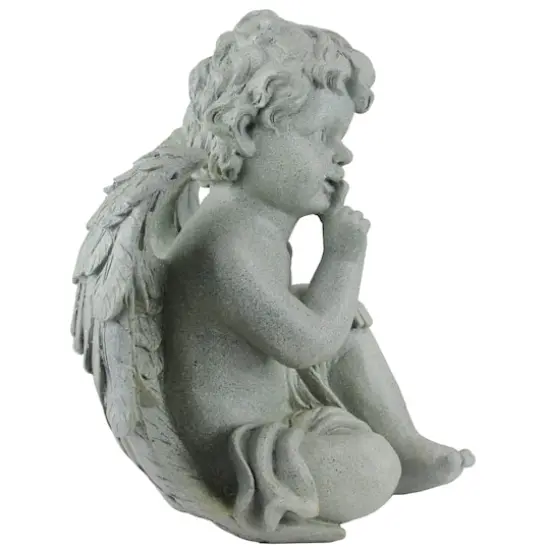 12.5" Distressed Gainsboro Gray Sitting Cherub Angels Outdoor Garden Statues {3}