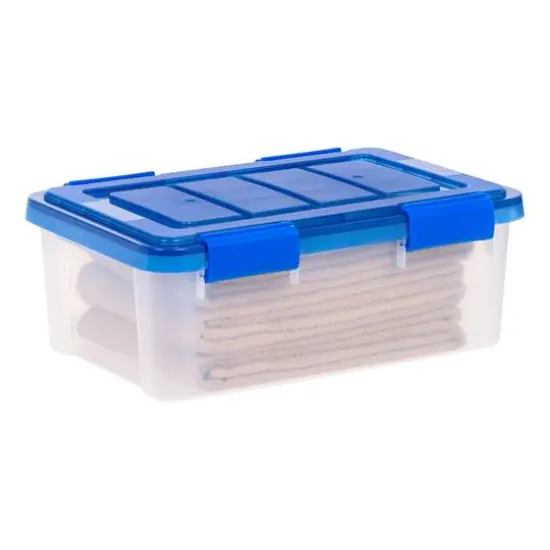 IRIS&reg; WeatherPro&trade; 16qt. Clear Heavy Duty Plastic Storage Bin with Blue Lid {9}