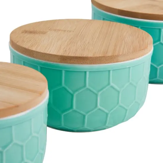 Hello Honey&reg; Mint Green Ceramic Bowls with Bamboo Lids Set {6}