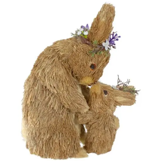 12" Brown Mommy & Baby Bunny Sisal Easter Figure {5}