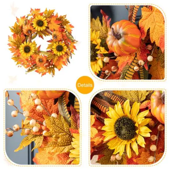Glitzhome&reg; 24" Fall Sunflower Pumpkin Leaf Wreath {7}