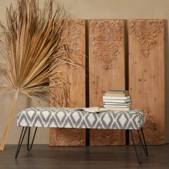 47" Gray Metal Diamond Bench with Metal Hairpin Legs {8}