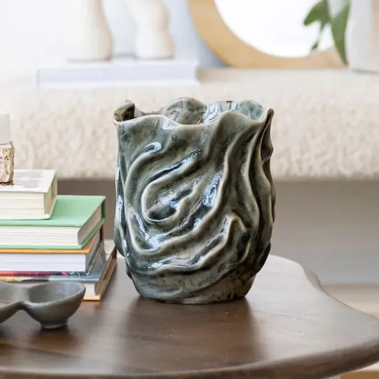 Hello Honey® 7.5" Gray Organic Ceramic Vase with Crackle Glaze {3}