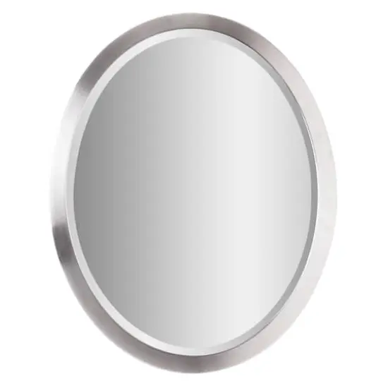 Classic Brushed Nickel Oval Metal Framed Beveled Vanity Wall Mirror - 23" x 29" {1}