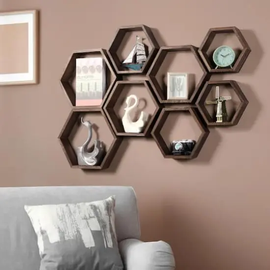 NEX&trade; Hexagon Honeycomb Floating Shelves Set Brown {6}