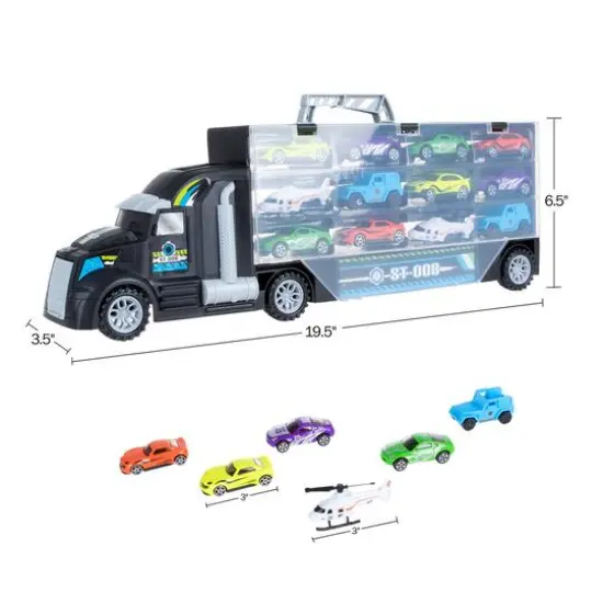 Toy Time Semi-Truck Car Carrier Set with Helipad {3}