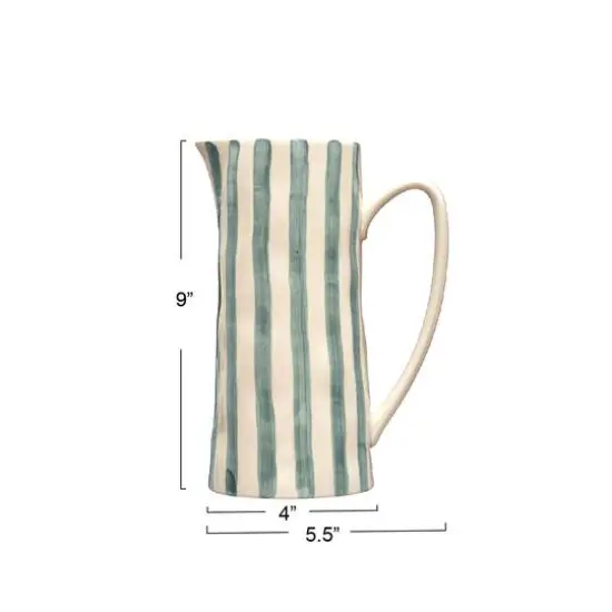 Hello Honey® 42oz. Hand-Painted White & Blue Striped Stoneware Pitcher {6}