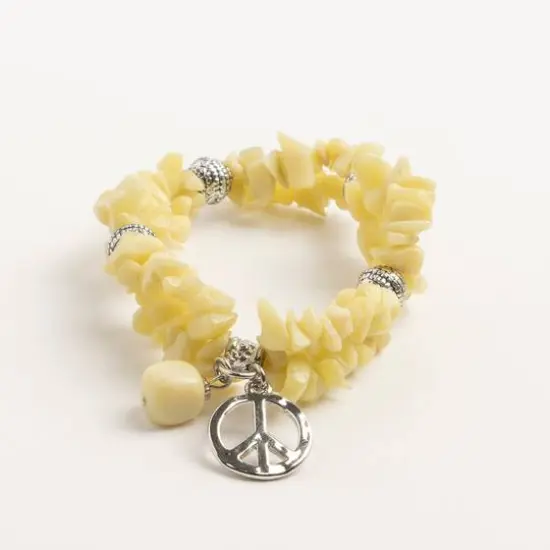 John Bead New Jade Yellow Natural Stone 2-Strand Bracelet with Peace Charm {4}