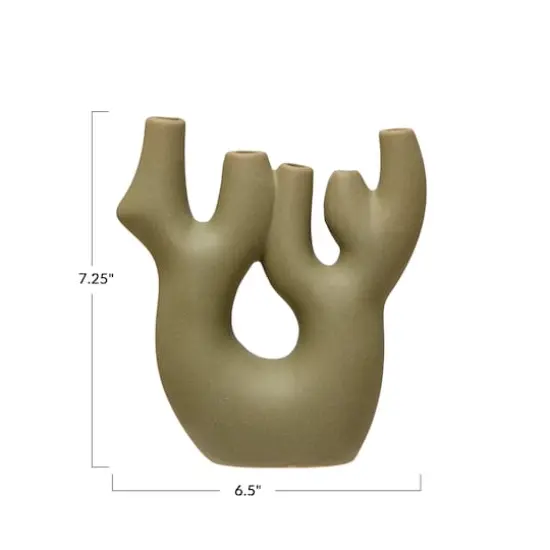 Hello Honey&reg; 7.5" Green Abstract Coral Shaped Stoneware Vase {5}