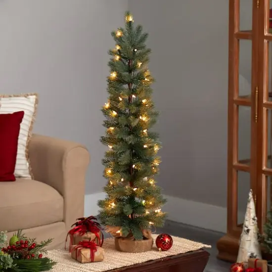 3ft. Pre-Lit Green Pine Artificial Christmas Tree with Burlap Base, Warm White Lights {3}